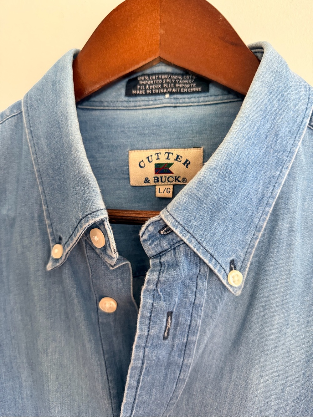 Cutter & Buck Light Blue Denim-Style Button-Down Shirt